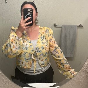 Sheer yellow floral top